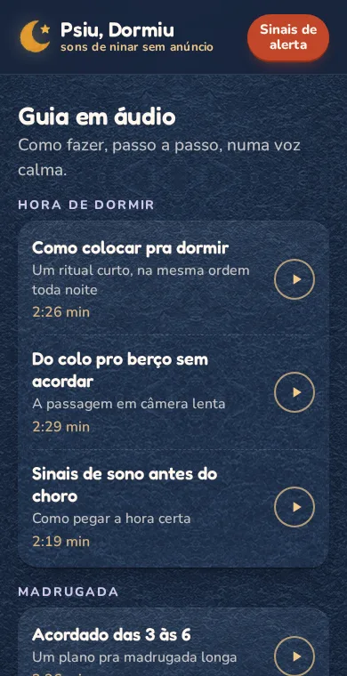 Tela de guias em áudio