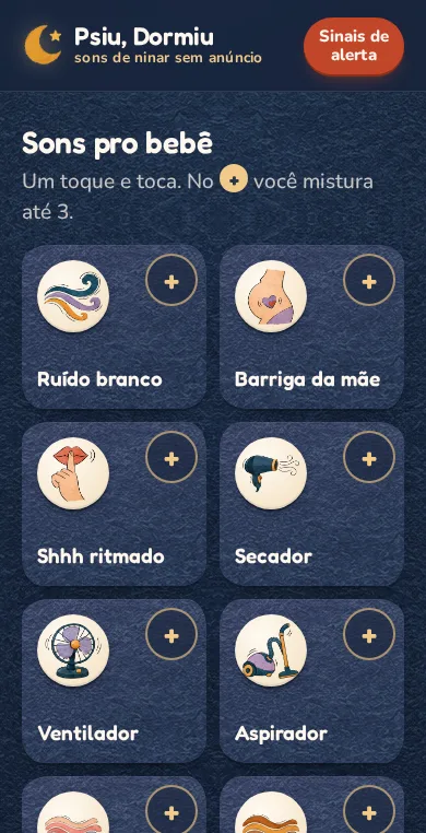 Tela de sons do app